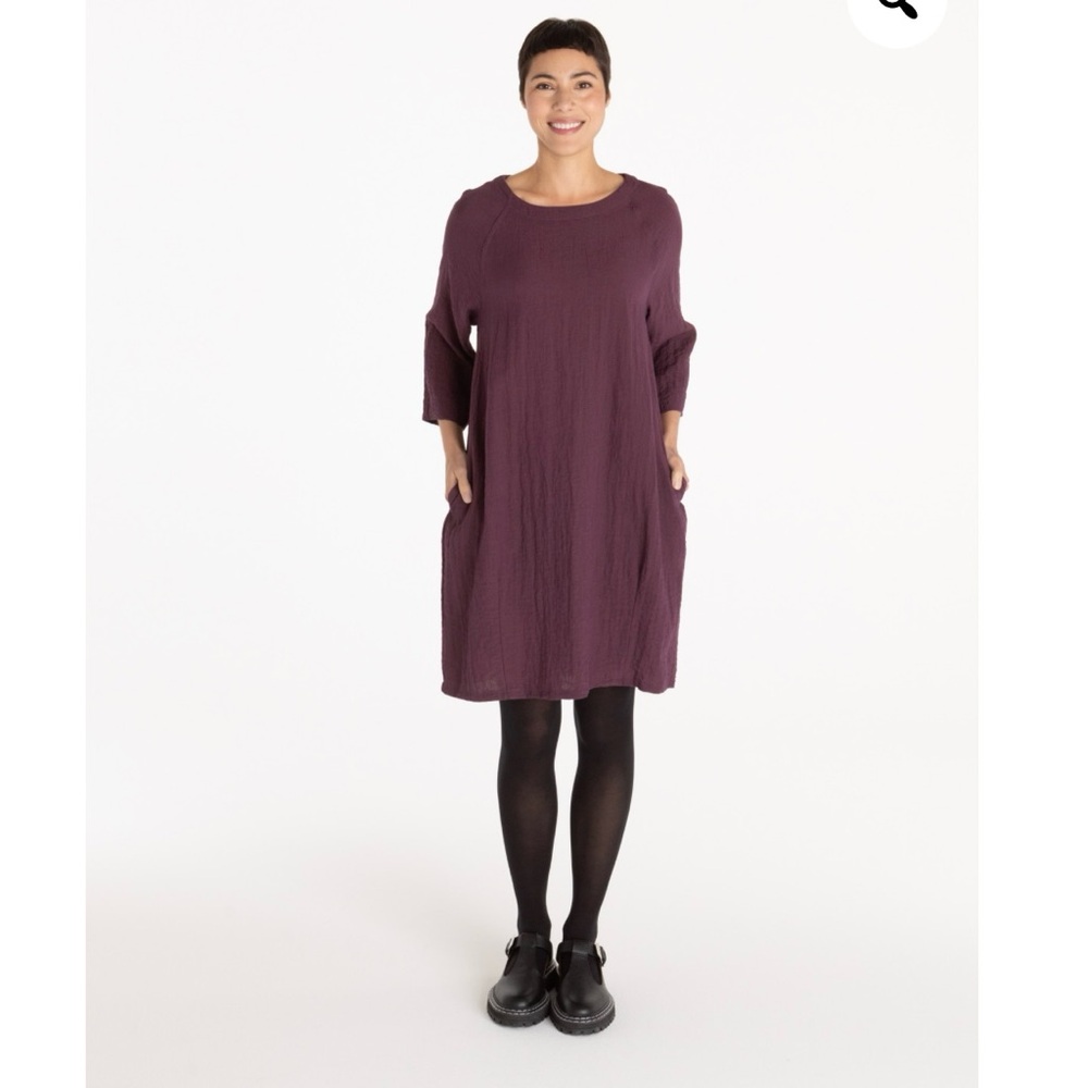 Cut-Loose Raglan Fall Parachute Dress Sz MD Gray Textured 3/4 Slv Lagenlook Arts
